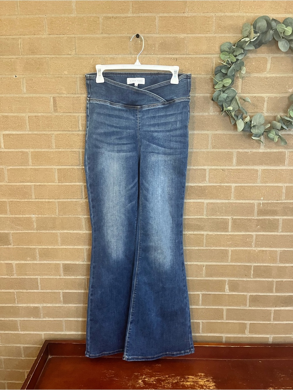 Cross-Front High Waist Flare Jeans β Blue